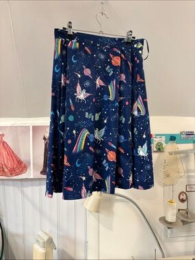 Lindy Bop Retro Space Unicorn Print Pleated Circle Skirt